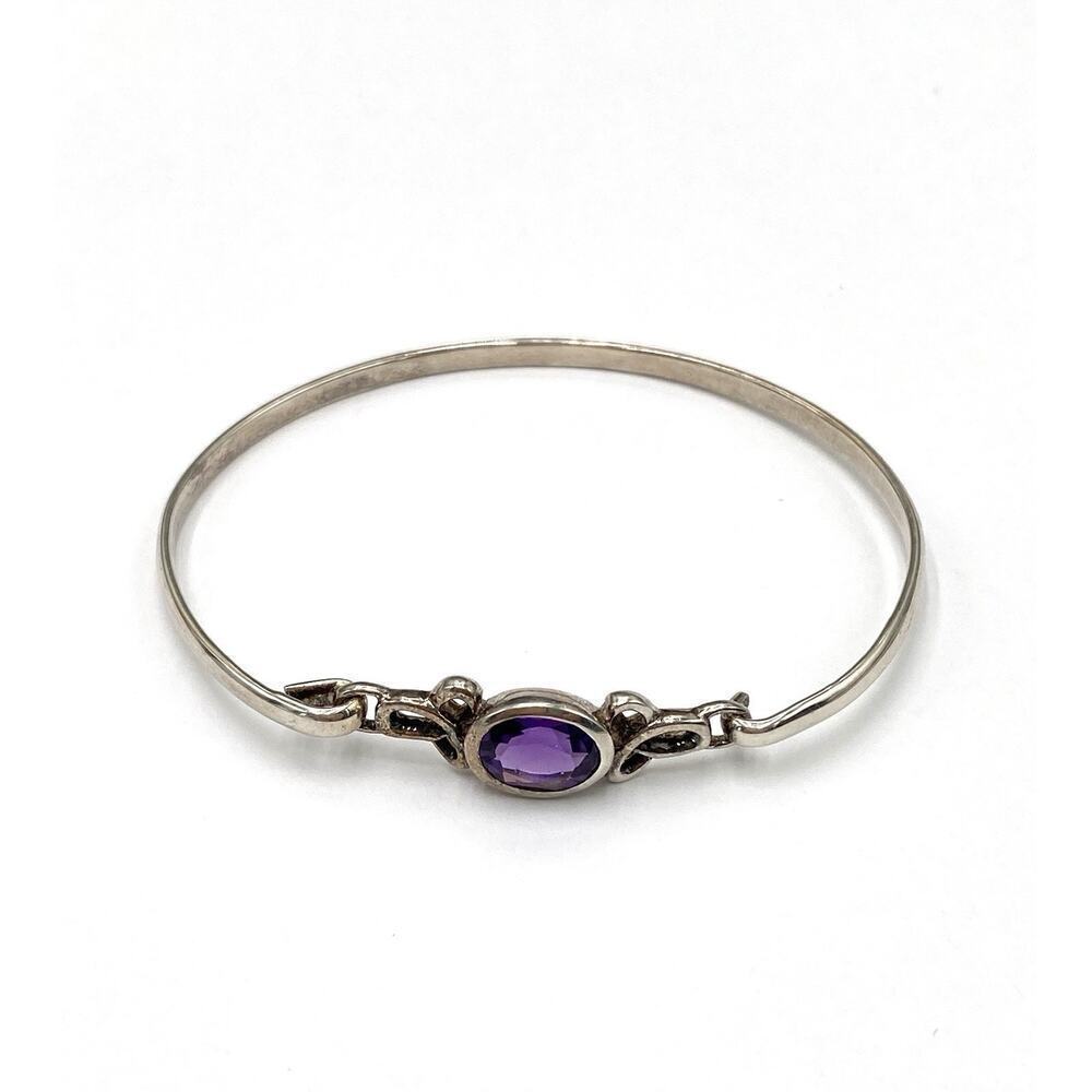 925 SL Sterling Silver Bracelet Amethyst Oval Purple Bangle 6.75” 8.53g